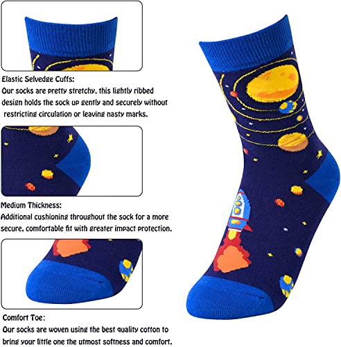 Crazy Space Socks for Kids 4-7 Years Old, Silly Funny Novelty Boys Socks, Planet Socks, Cool Kids Gifts, Outer Space Gifts, Astronomy Gifts for Boys