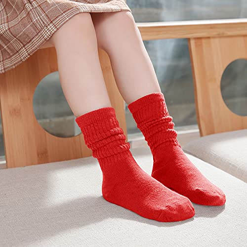 Girl's Novelty Stacked Slouch Crew Warm Cute Solid Color Socks