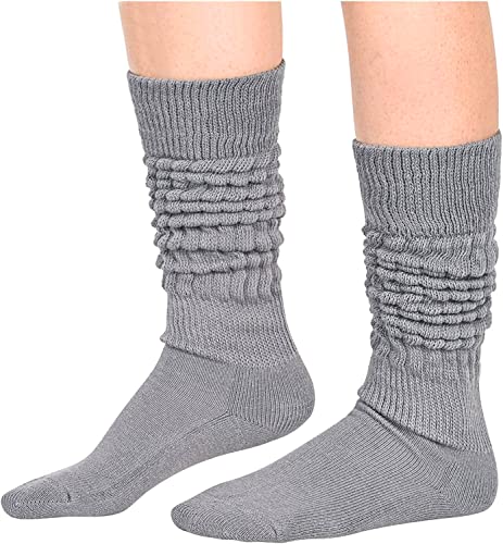 Funny Grey Socks for Women Teen Girls, Grey Slouch Socks, Grey Scrunch Socks, Thick Long High Knit Socks, Gifts for the 80s 90s, Vintage Solid Color Socks