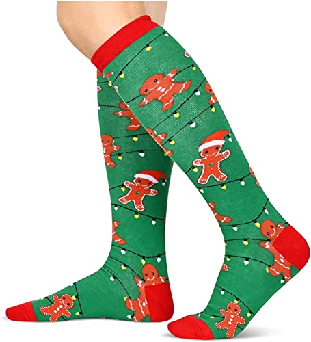 Women's Crazy Knee High Long Knit Cozy Gingerbread Socks Christmas Gifts