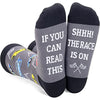 Fun Racing Car Socks for Men Who Love Racing Car, Novelty Racing Car Gifts,Men Gag Gifts, Gifts for Racing Car Lovers, Funny Sayings If You Can Read This, The Race Is On Socks