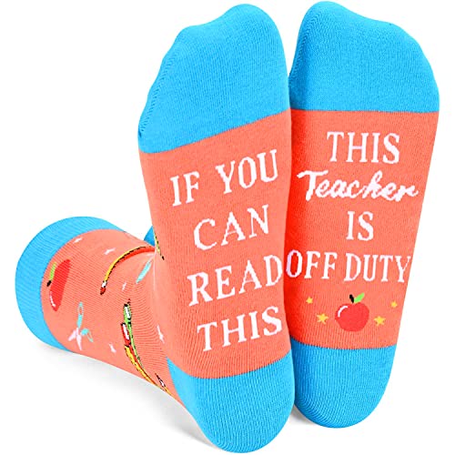 Teacher Appreciation Gifts for Teachers Men Women, Cool Gifts for Teachers, Funny Teacher Gifts, If You Can Read This, This Teacher Is Off Duty Socks, Teacher Socks