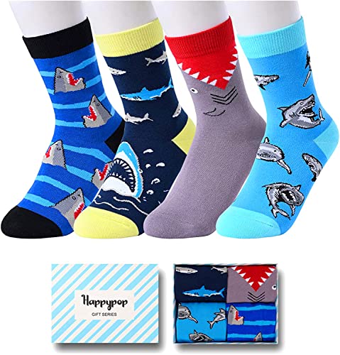 4 Pairs Fun Shark Gifts for Boys Gifts for Kids Who Love Shark Cute Boy's Shark Socks, Gift for 4-7 Years Old Boys