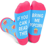 Funny Popcorn Socks for Women Who Love Popcorn, Novelty Popcorn Gifts, Women's Gag Gifts, Gifts for Popcorn Lovers, Funny Sayings If You Can Read This, Bring Me Popcorn Socks