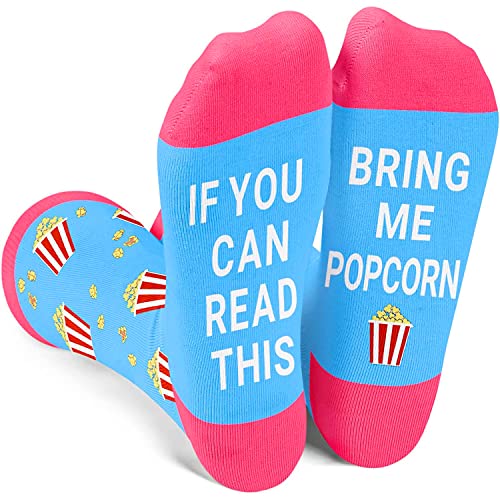 Funny Popcorn Socks for Women Who Love Popcorn, Novelty Popcorn Gifts, Women's Gag Gifts, Gifts for Popcorn Lovers, Funny Sayings If You Can Read This, Bring Me Popcorn Socks