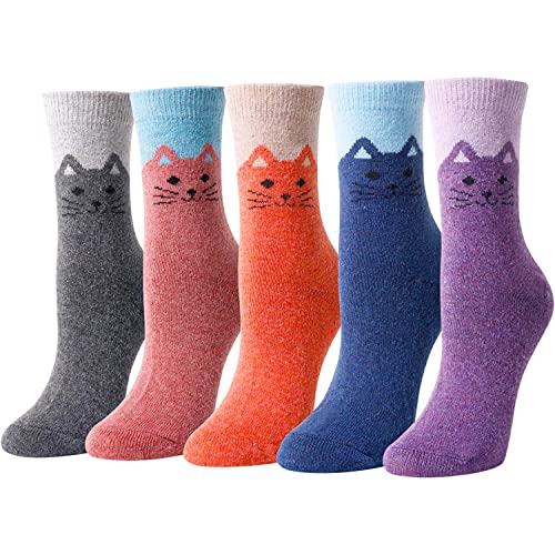 Women Warm Thick Soft Wool Multi Cozy Crew Socks Winter Christmas Gifts - 5 Pairs