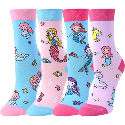 Funny Mermaid Gifts for Girls, Gifts for Daughters, Kids Who Love Mermaid, Cute Mermaid Socks for Girls 4-7 Years Old