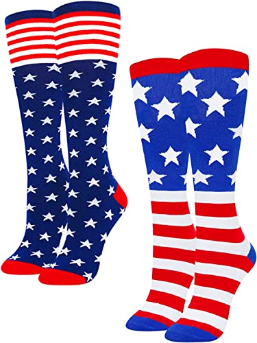 Women's Novelty Knee High Long Knit Crazy Usa Flag Socks USA Gifts