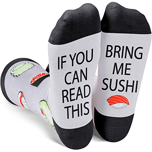 Funny Sushi Socks for Unisex Adult Who Love Sushi, Novelty Sushi Gifts,Men Women Gag Gifts, Gifts for Sushi Lovers, Funny Sayings If You Can Read This, Bring Me Sushi Socks