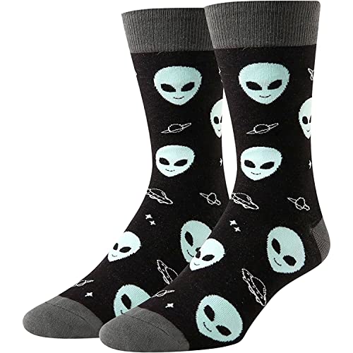 Alien Socks, Crazy Socks Fun Alien Print Novelty Crew Socks for Men, Alien Gifts, Outer Space Lover Gift