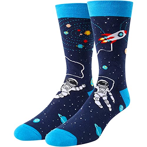 Astronaut Socks, Crazy Socks Fun Astronaut Print Novelty Crew Socks for Men, Astronaut Gifts, Outer Space Lover Gift
