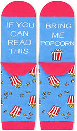 Funny Popcorn Socks for Women Who Love Popcorn, Novelty Popcorn Gifts, Women's Gag Gifts, Gifts for Popcorn Lovers, Funny Sayings If You Can Read This, Bring Me Popcorn Socks