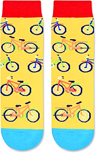 Novelty Bike Socks For Boys Girls, Funny Bike Gifts, Bicycle Lover Gift, Unisex Pattern Socks for Kids, Funny Socks, Cute Socks, Fun Bike Themed Socks, Gifts for 7-10 Years Old