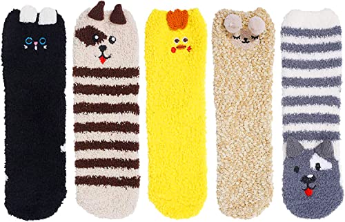 5 Pairs Women Fuzzy Socks Soft Warm Cozy Fluffy Slipper Socks Winter Gifts for Women