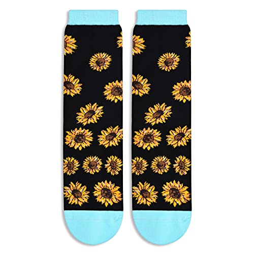 Women's Crazy Mid-Calf Knit Cozy Sunflower Socks Gifts For Flower Lovers