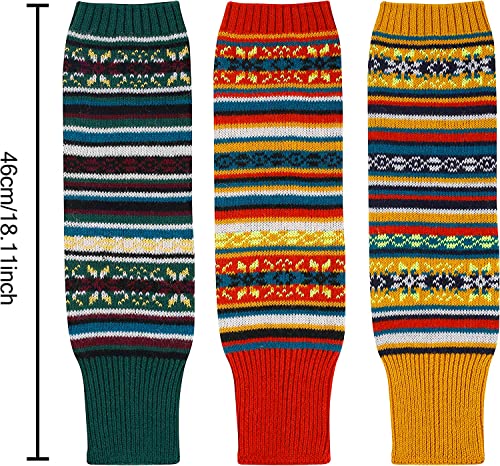 Winter Warm Leg Warmer Socks, Knit Leg Warmers, Kawaii Bohemian Socks, Wool Leg Warmers for Women Girls 3 Pairs