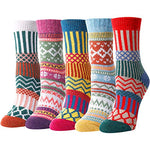 5 Pairs Women Wool Socks, Warm Cabin Nordic Socks, Vintage Socks, Thick Knit Cozy Winter Socks for Women Gifts for Her