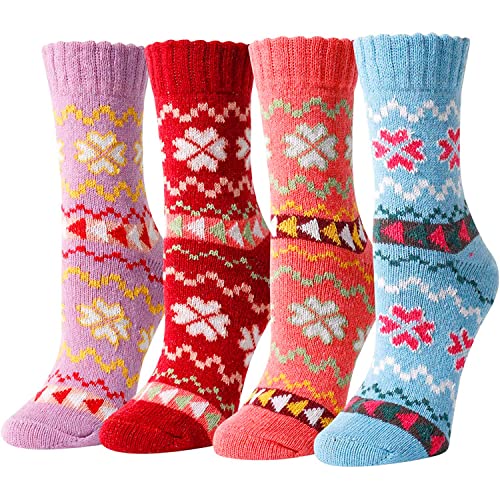 4 Pairs Women Wool Socks, Warm Cabin Nordic Socks, Vintage Socks, Thic