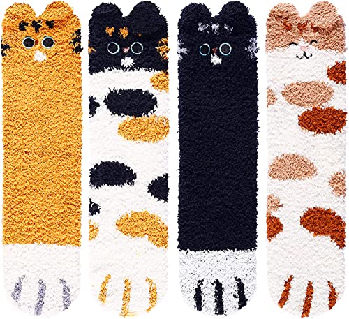 4 Pack Women Socks Winter Wool Sock Gifts for Women Soft Warm Thick Cozy Animal Paw Socks